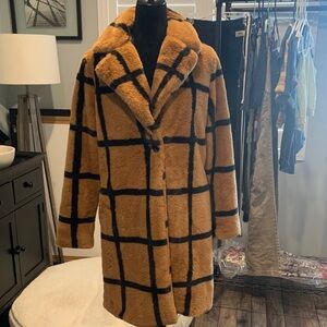 Cozy Tan and Black Checkered Teddy Jacket